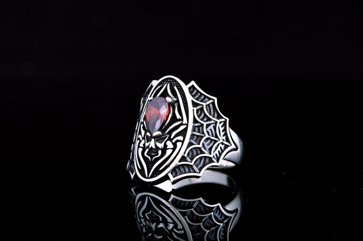 Ring with Skull Symbol and Cubic Zirconia Sterling Silver Jewelry-1