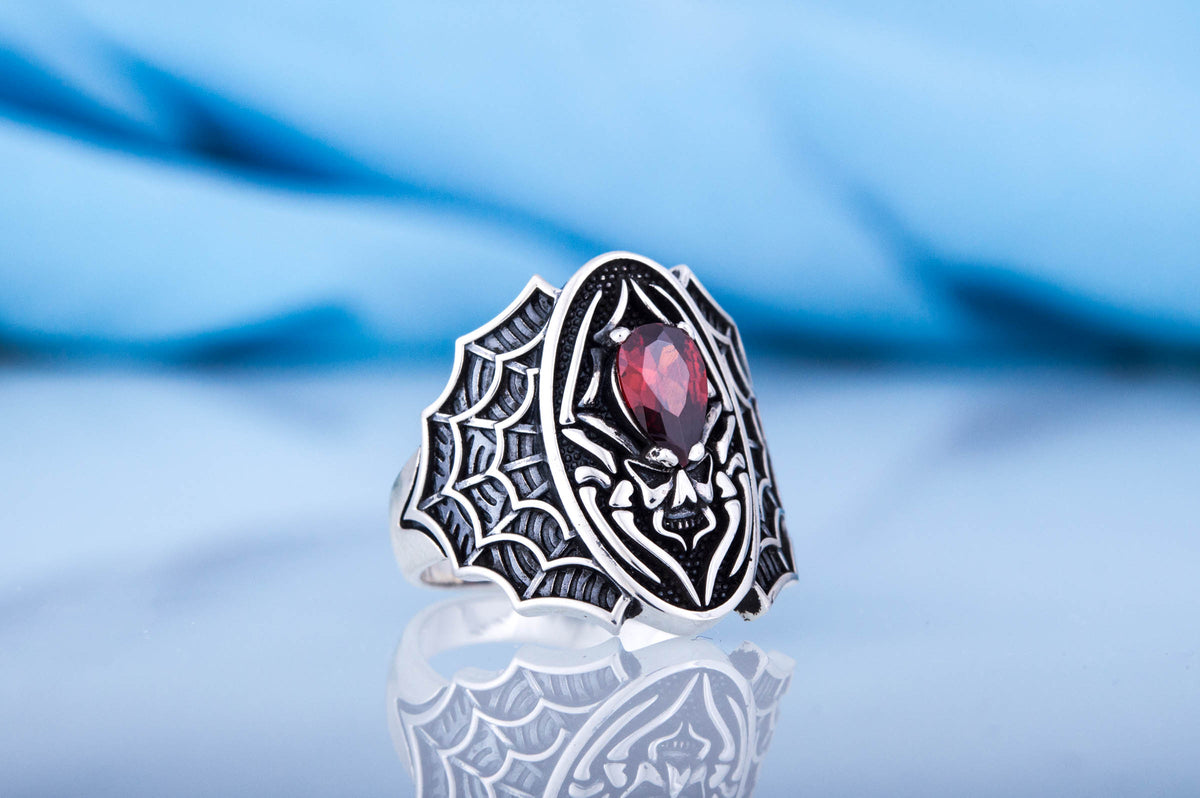 Ring with Skull Symbol and Cubic Zirconia Sterling Silver Jewelry-2