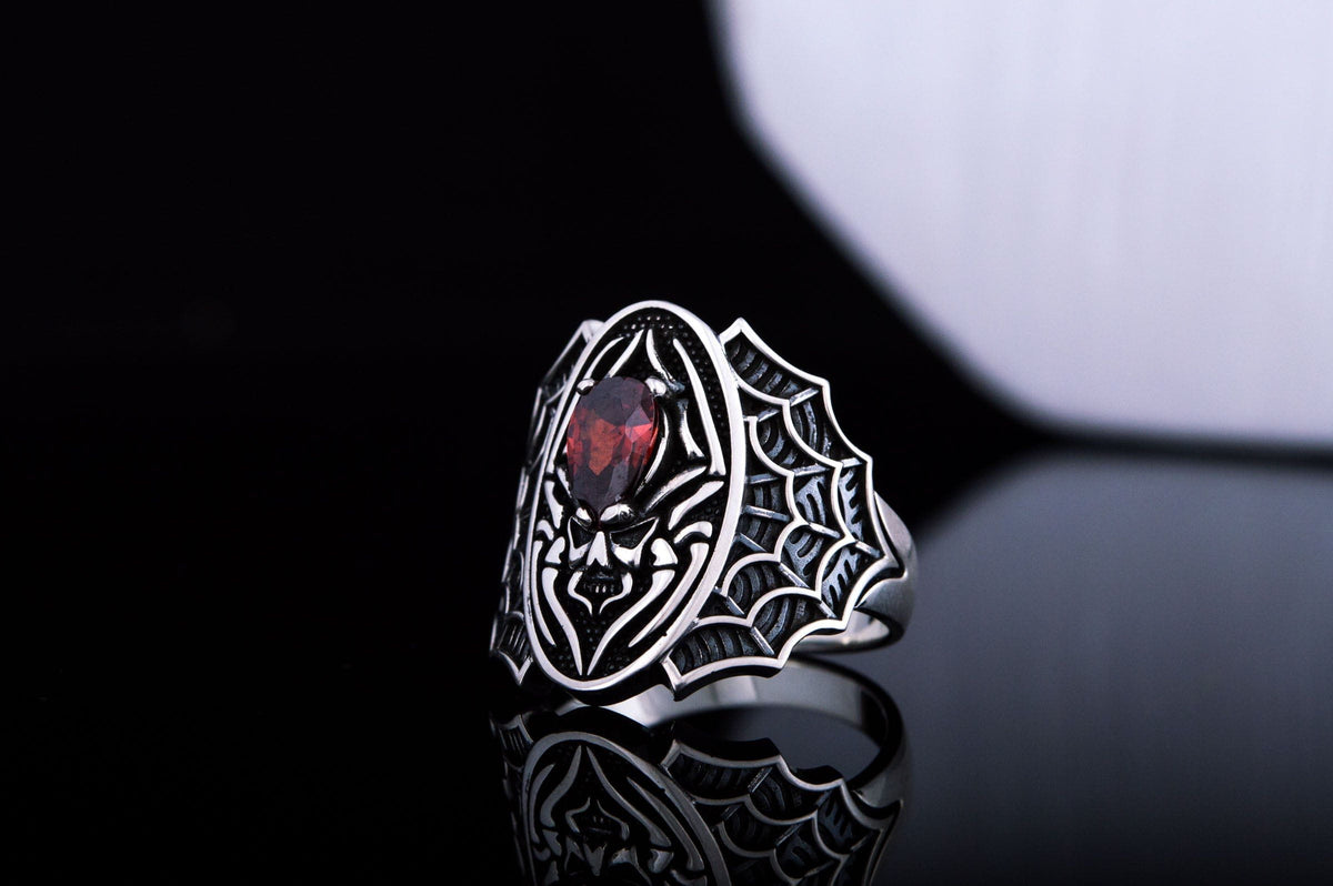 Ring with Skull Symbol and Cubic Zirconia Sterling Silver Jewelry-3