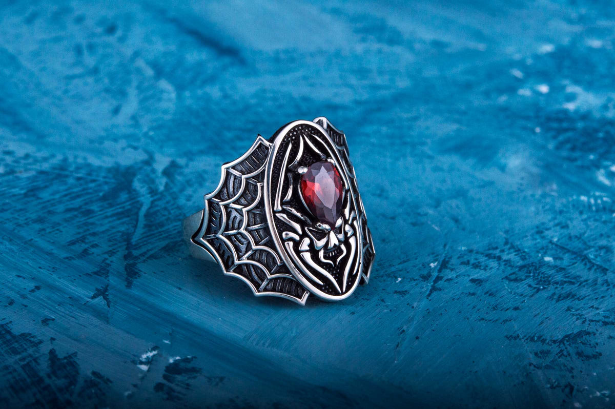 Ring with Skull Symbol and Cubic Zirconia Sterling Silver Jewelry-4