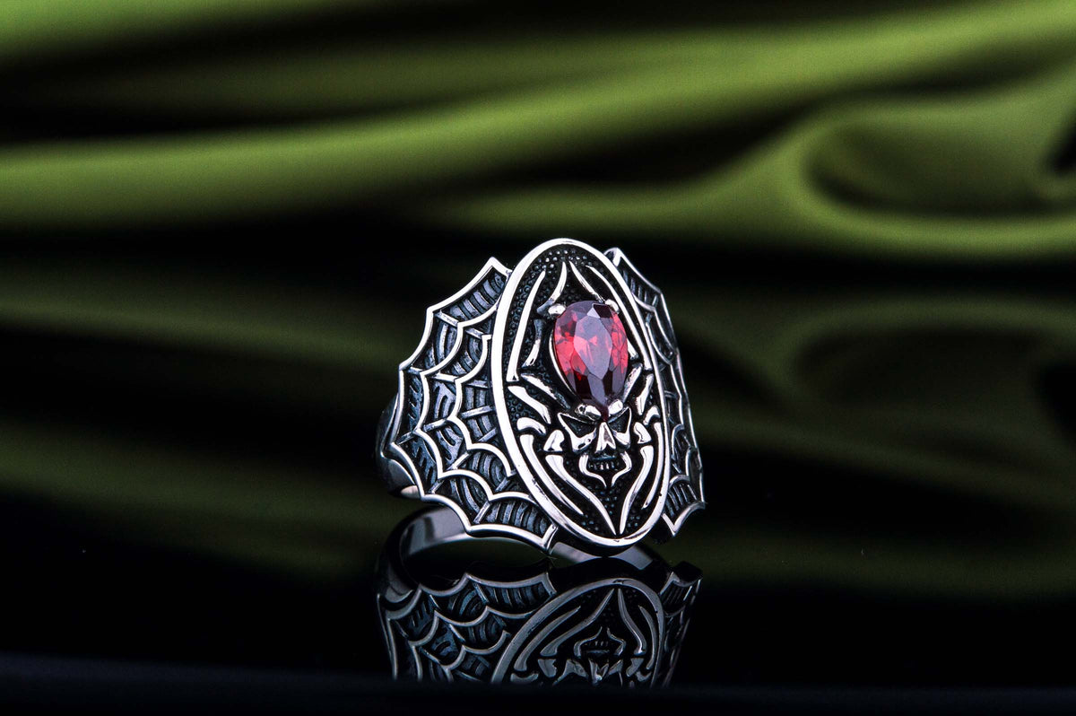 Ring with Skull Symbol and Cubic Zirconia Sterling Silver Jewelry-5