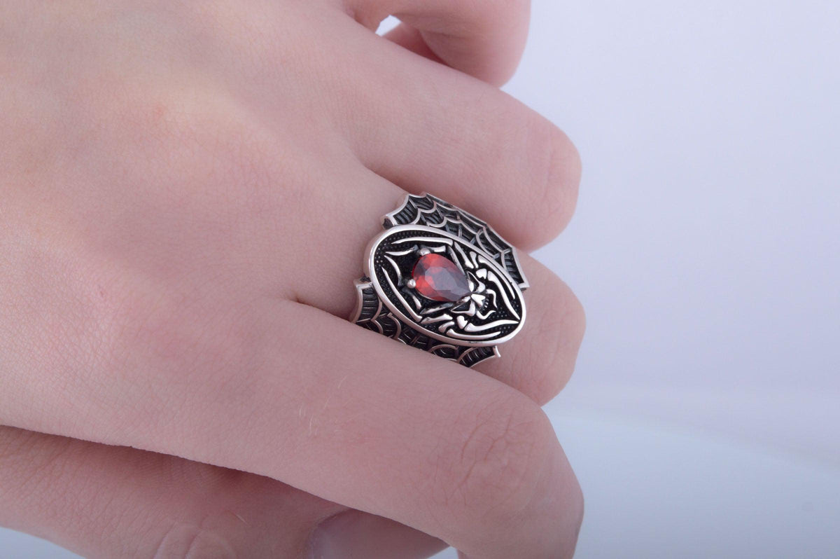 Ring with Skull Symbol and Cubic Zirconia Sterling Silver Jewelry-7