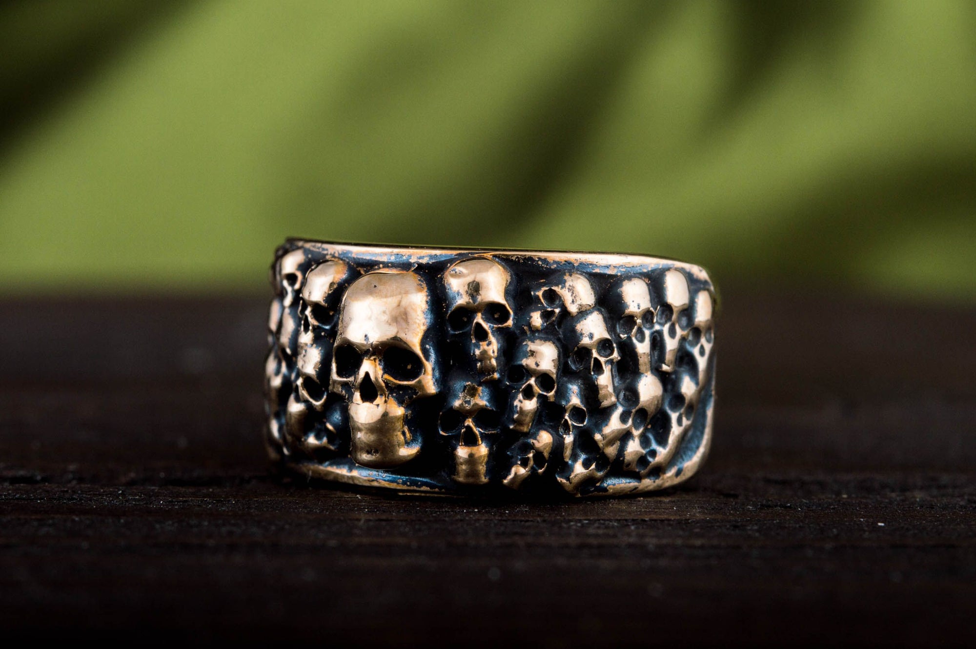 Ring with Skulls Bronze Unique Handmade Biker Jewelry-1