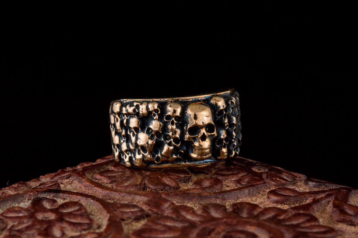 Ring with Skulls Bronze Unique Handmade Biker Jewelry-2