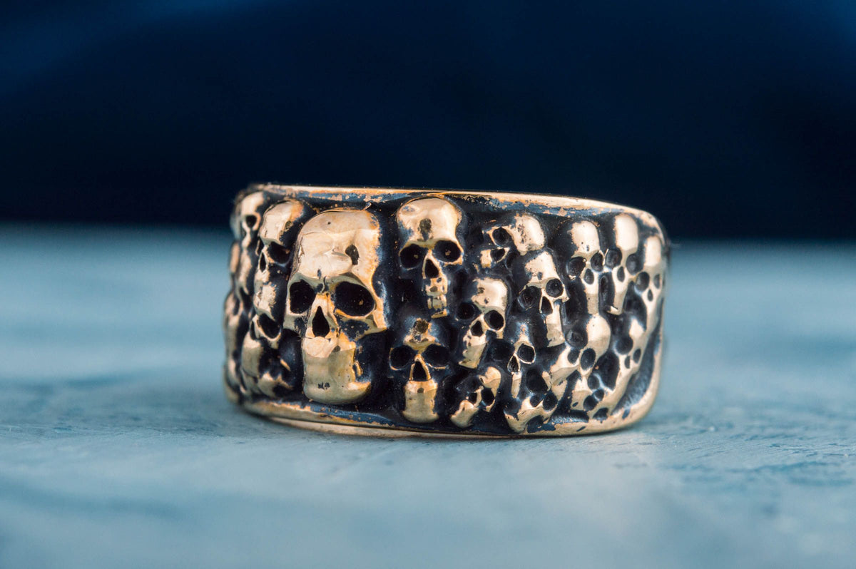 Ring with Skulls Bronze Unique Handmade Biker Jewelry-5