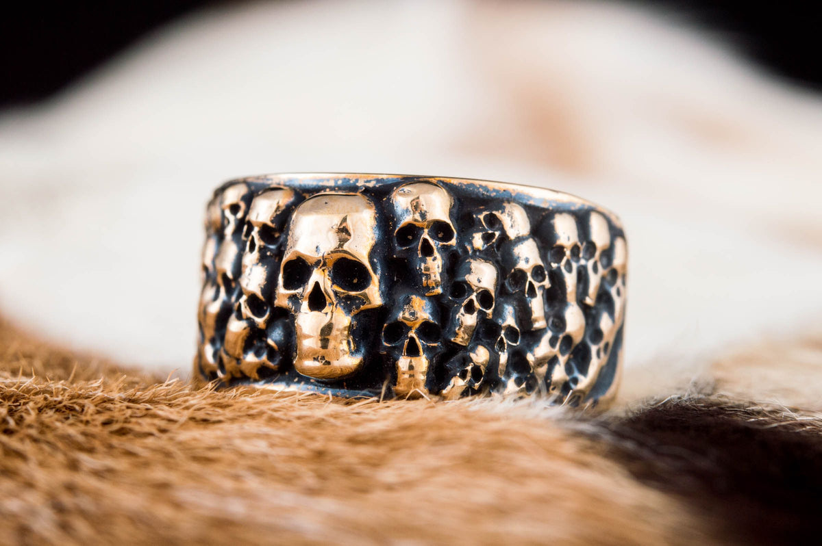 Ring with Skulls Bronze Unique Handmade Biker Jewelry-6