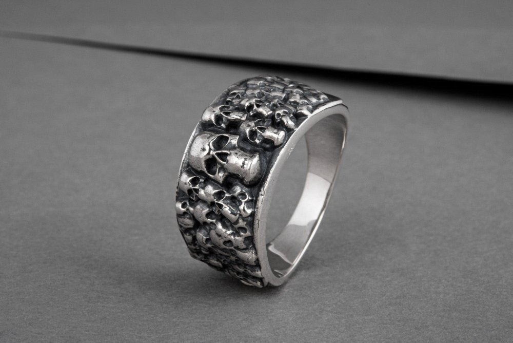 Ring with Skulls Sterling Silver Unique Handmade Biker Jewelry-1