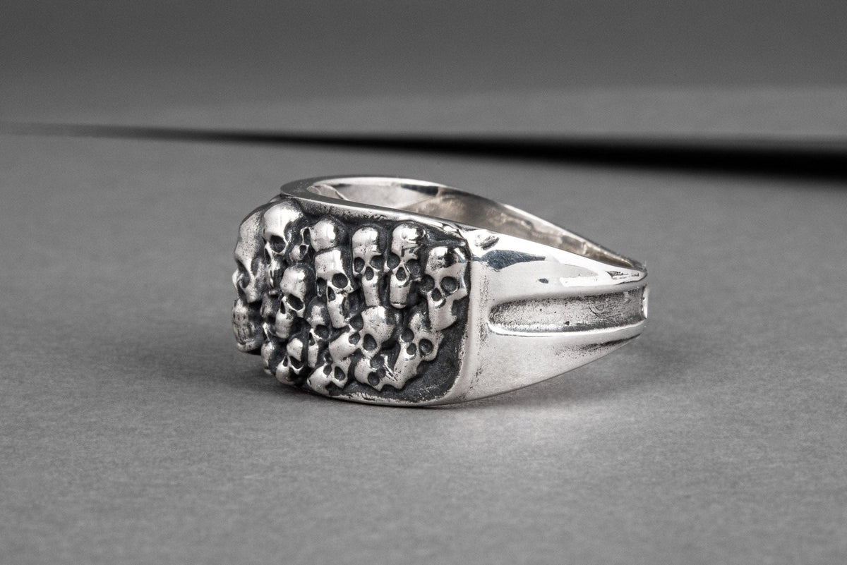 Ring with Skulls Sterling Silver Unique Handmade Biker Jewelry-2