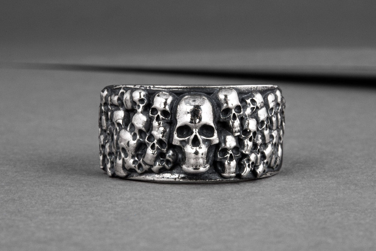 Ring with Skulls Sterling Silver Unique Handmade Biker Jewelry-3