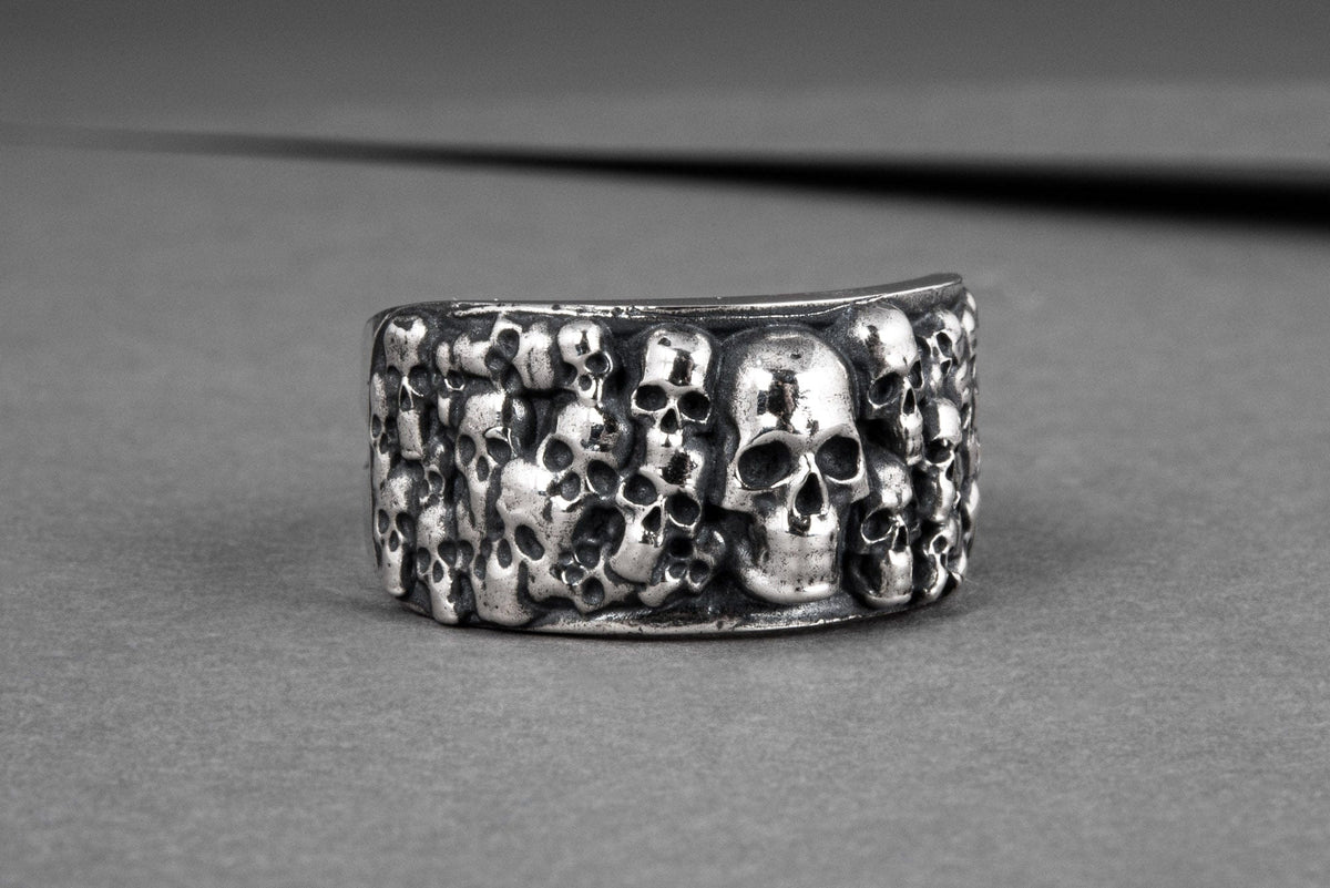 Ring with Skulls Sterling Silver Unique Handmade Biker Jewelry-4