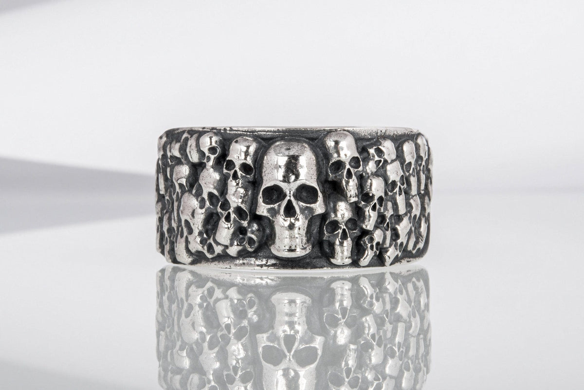 Ring with Skulls Sterling Silver Unique Handmade Biker Jewelry-7