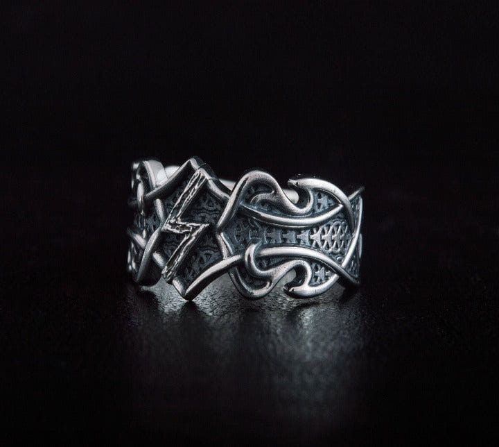 Ring with Sowelu Rune and Norse Ornament Sterling Silver Viking Jewelry-1