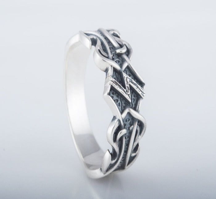 Ring with Sowelu Rune and Norse Ornament Sterling Silver Viking Jewelry-5