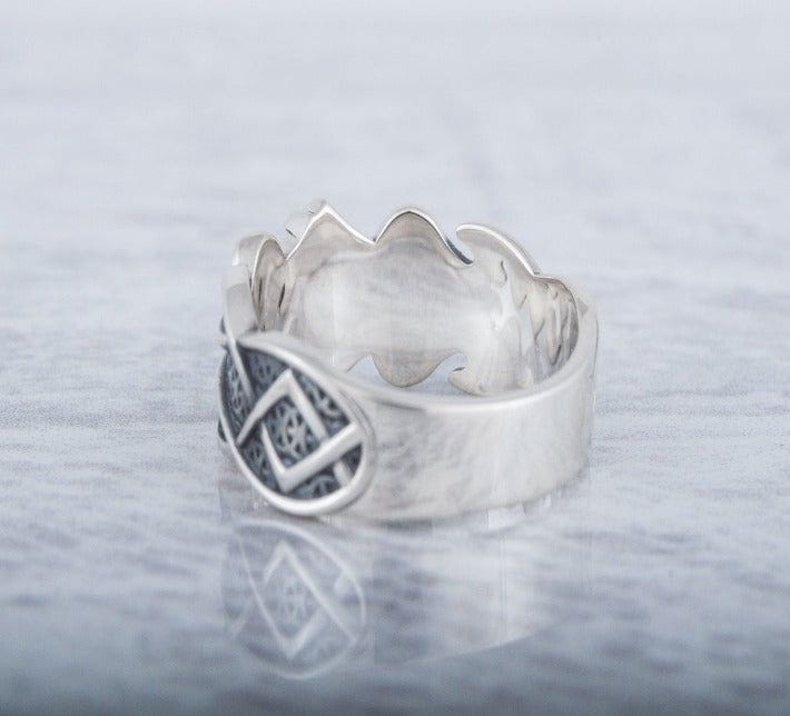 Ring with Sowelu Rune and Norse Ornament Sterling Silver Viking Jewelry-6