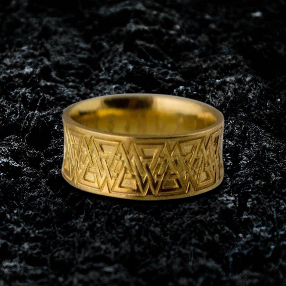 Ring with Valknut Symbol Gold Viking Jewelry-1