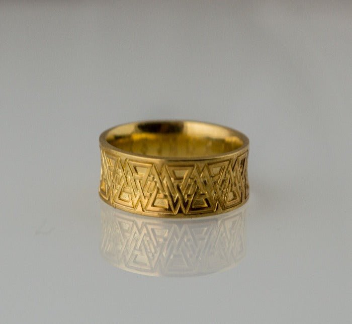Ring with Valknut Symbol Gold Viking Jewelry-2