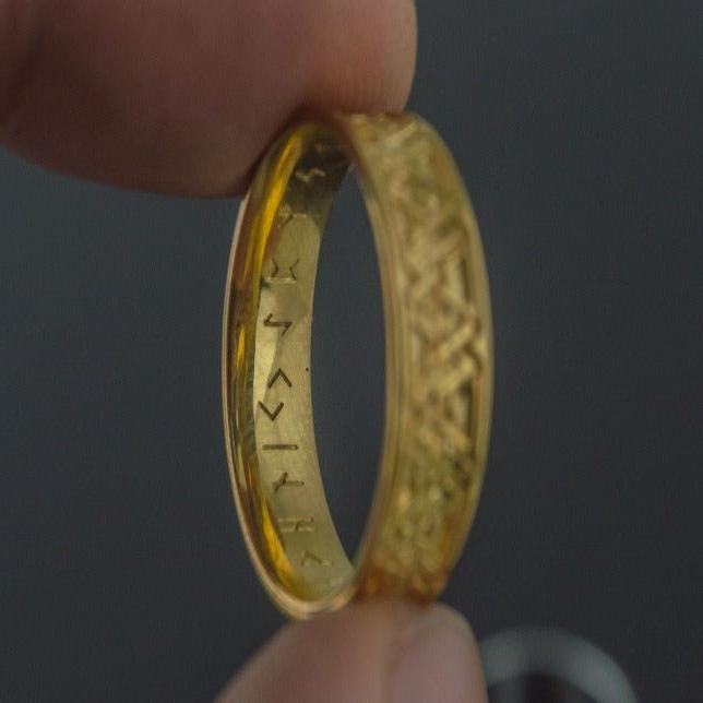 Ring with Valknut Symbol Gold Viking Jewelry-3