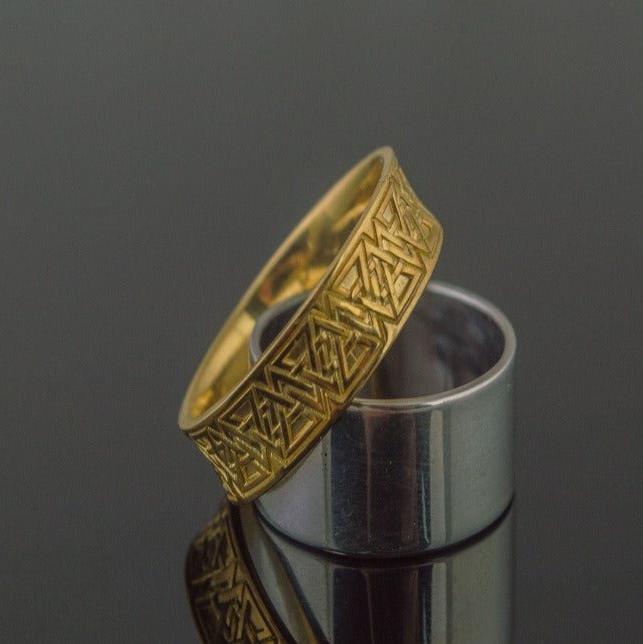 Ring with Valknut Symbol Gold Viking Jewelry-5