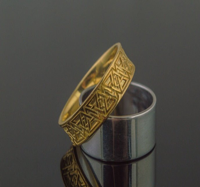 Ring with Valknut Symbol Gold Viking Jewelry-5