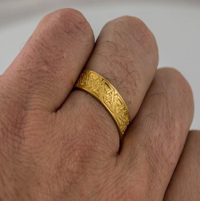 Ring with Valknut Symbol Gold Viking Jewelry-6