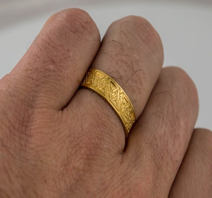 Ring with Valknut Symbol Gold Viking Jewelry-6