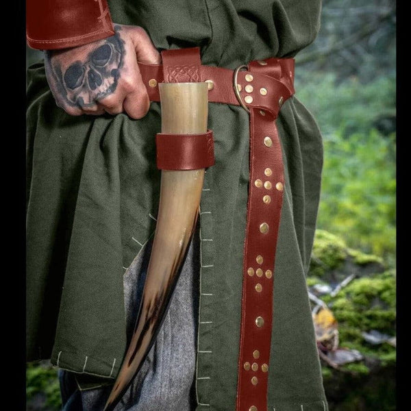 Riveted Brown Leather Viking Belt Ring Loop & Knotted Style