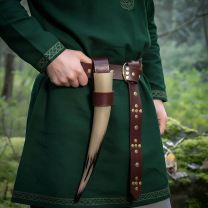 Riveted Thick Leather Viking Belt - Brown Ring Loop Knotted Belt