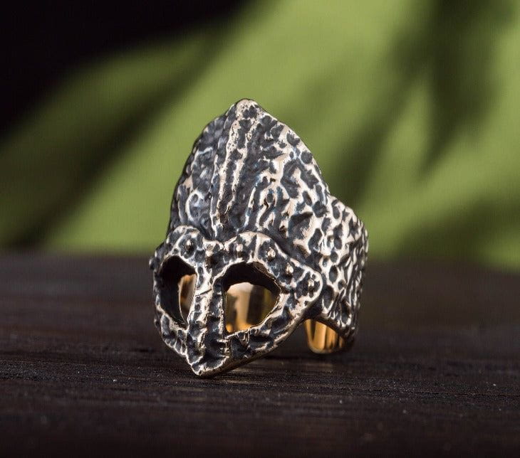 Ruined Helmet Bronze Unique Ring Viking Jewelry-2