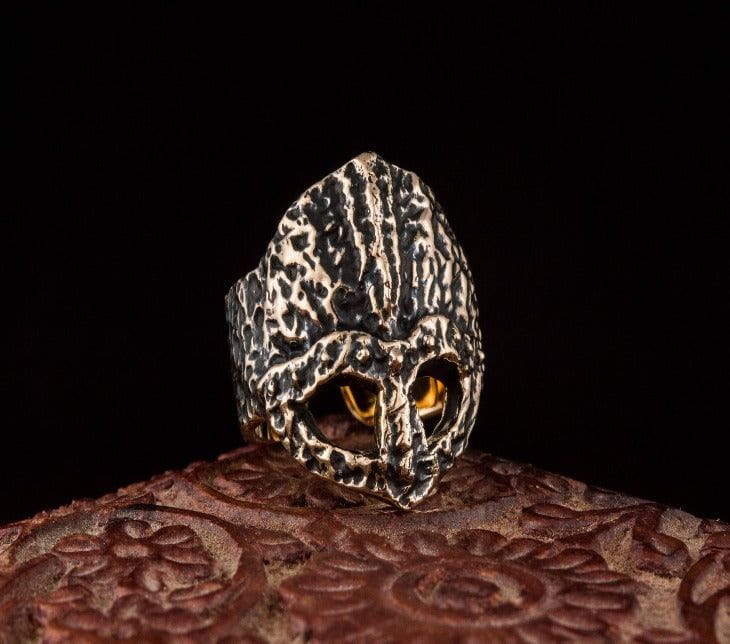 Ruined Helmet Bronze Unique Ring Viking Jewelry-4