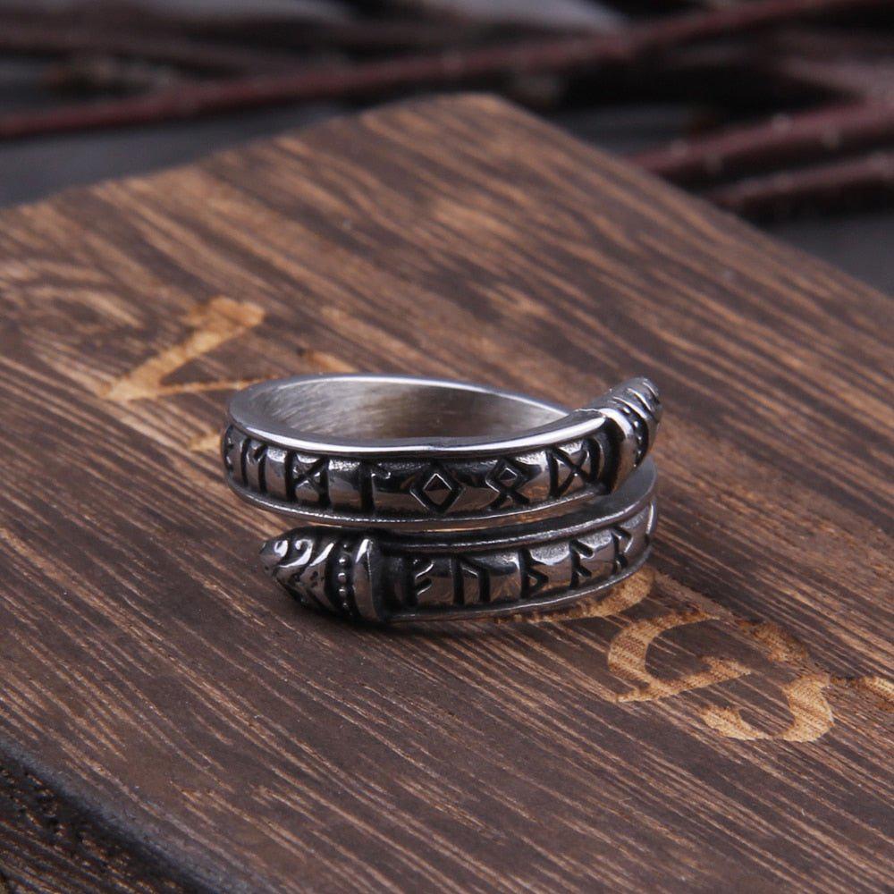 Rune Stainless Steel Viking Cuff Ring-2