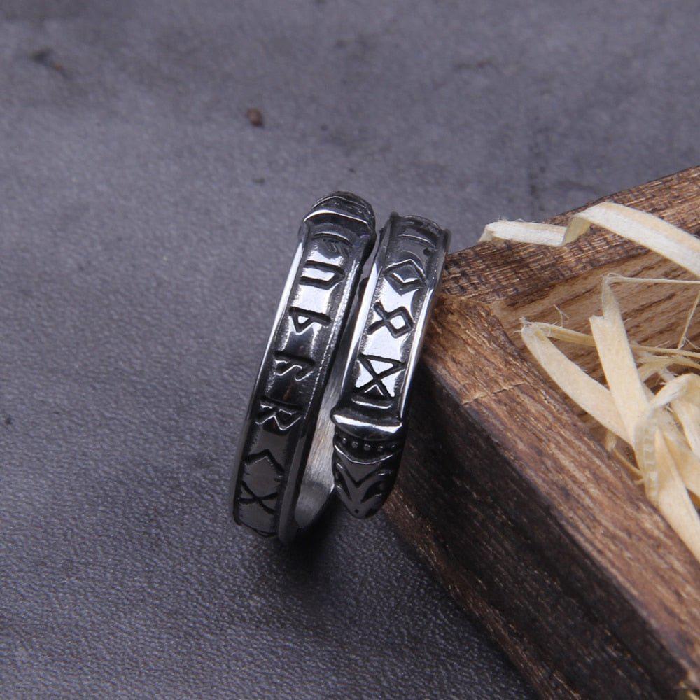 Rune Stainless Steel Viking Cuff Ring-4