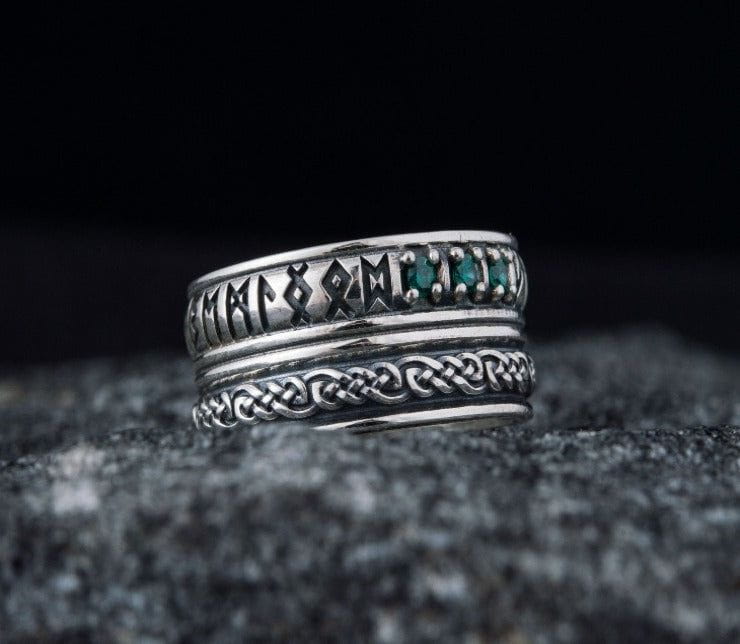 Runes Symbol Ornament Ring with CZ Sterling Silver Viking Jewelry-1