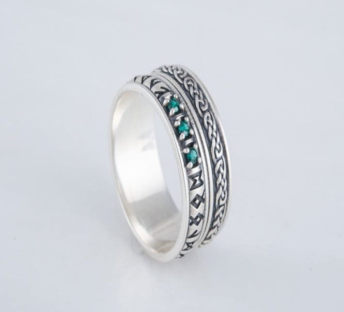 Runes Symbol Ornament Ring with CZ Sterling Silver Viking Jewelry-2