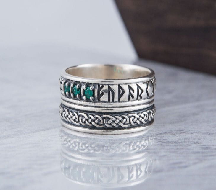Runes Symbol Ornament Ring with CZ Sterling Silver Viking Jewelry-3