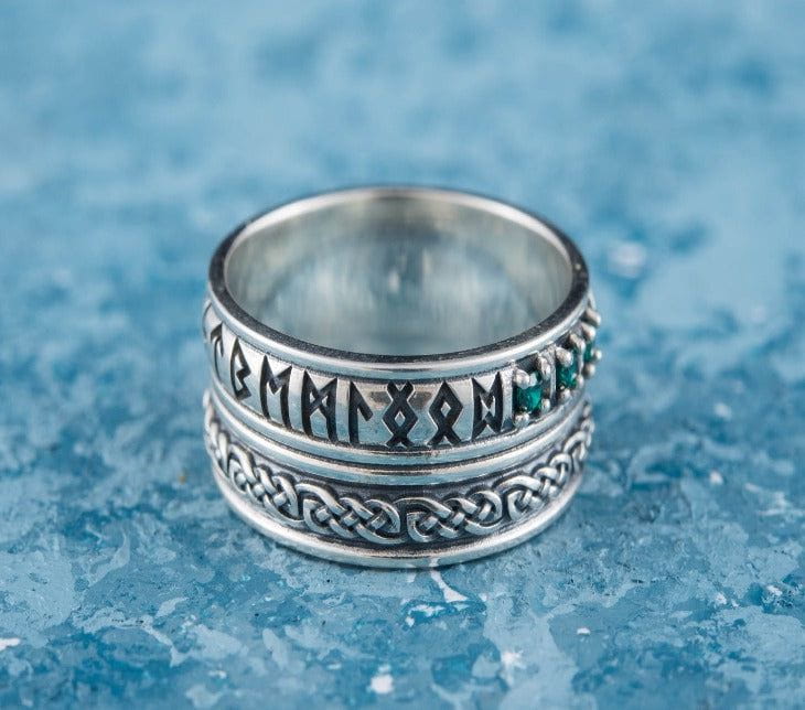 Runes Symbol Ornament Ring with CZ Sterling Silver Viking Jewelry-4