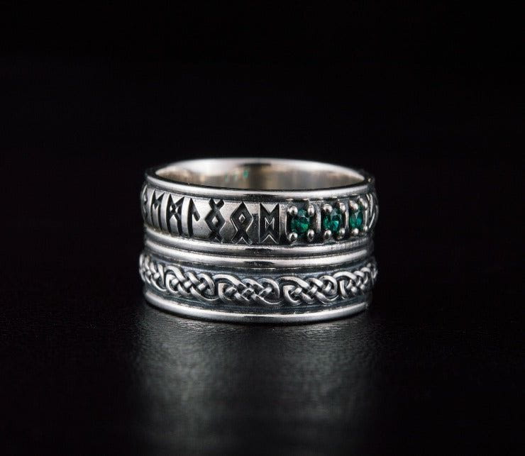 Runes Symbol Ornament Ring with CZ Sterling Silver Viking Jewelry-5