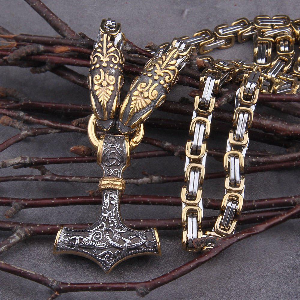 Serpent Mjolnir King’s Chain in Gold &amp; Steel.