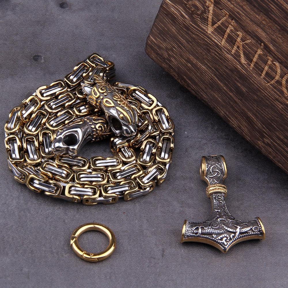 Serpent Mjolnir King’s Chain in Gold &amp; Steel.