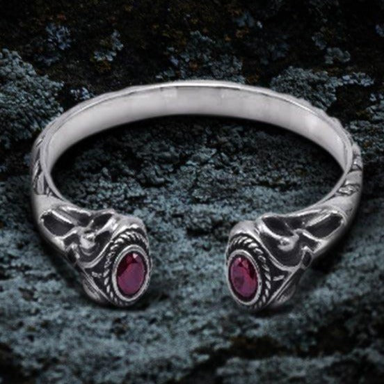 Silver Viking Torc Bracelet with Gems