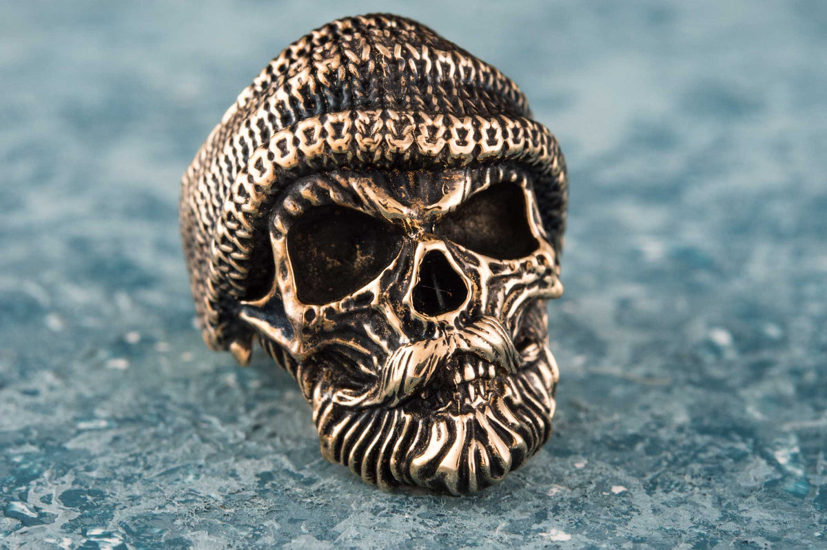 Skull Biker Ring Bronze Unique Handmade Jewelry-5