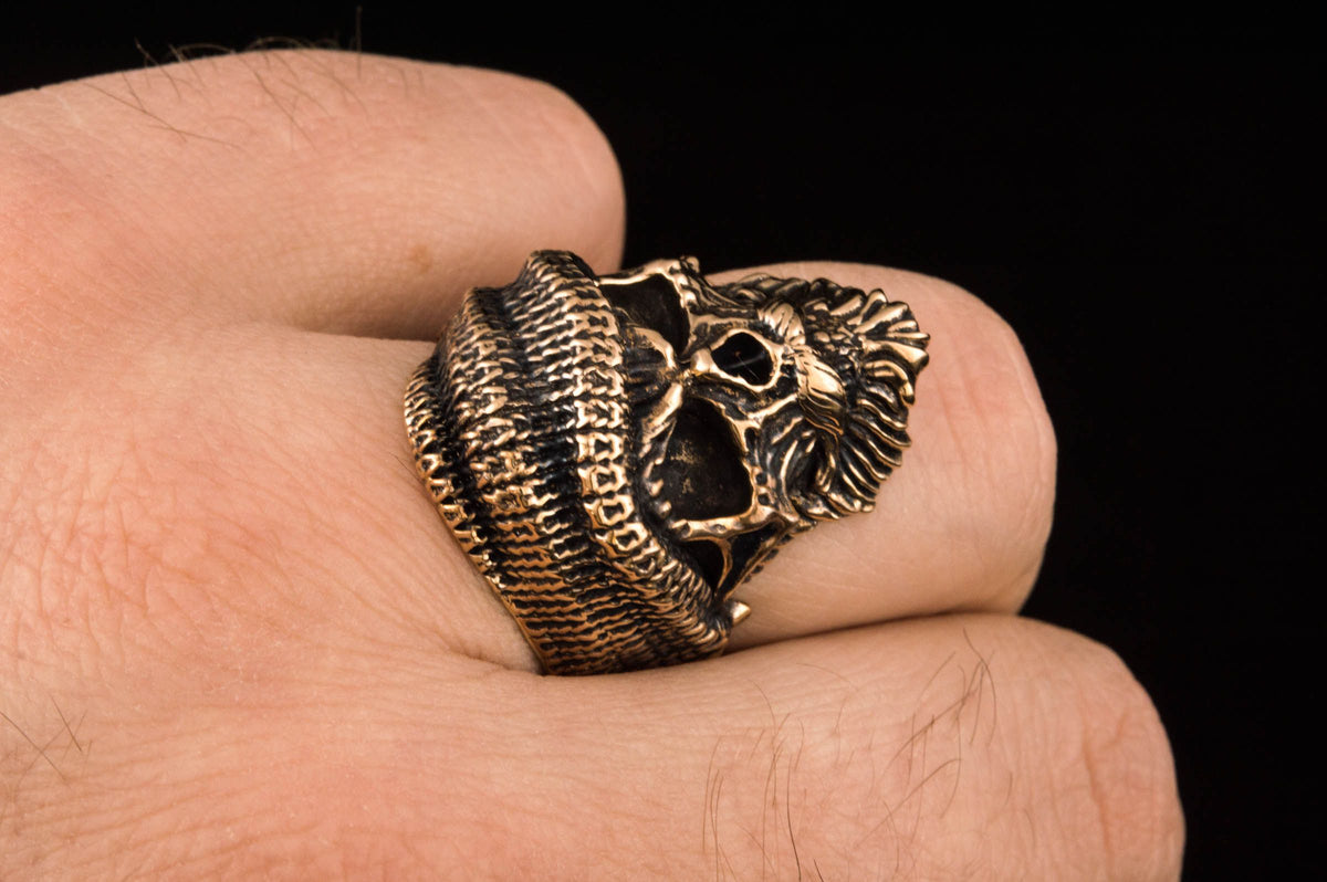 Skull Biker Ring Bronze Unique Handmade Jewelry-8