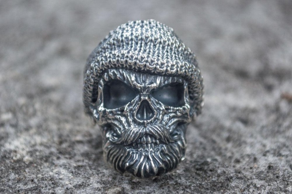 Skull Biker Ring Sterling Silver Unique Handmade Jewelry-1