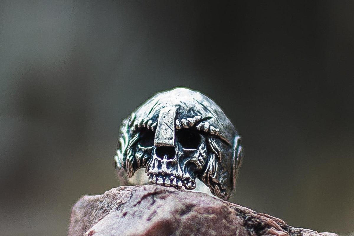 Skull with Helmet Sterling Silver Unique Ring Biker Jewelry-1