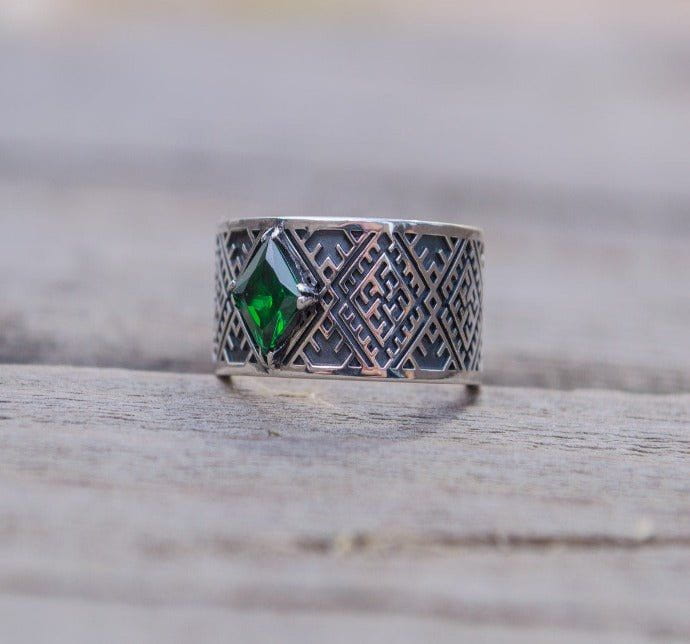 Slavic Ornament Ring with Cubic Zirconia Sterling Silver Pagan Jewelry-2