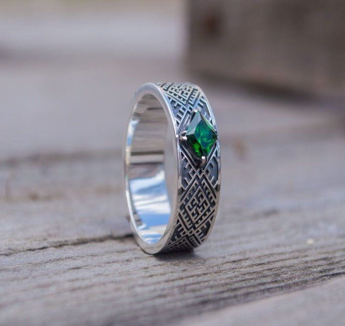 Slavic Ornament Ring with Cubic Zirconia Sterling Silver Pagan Ring 3