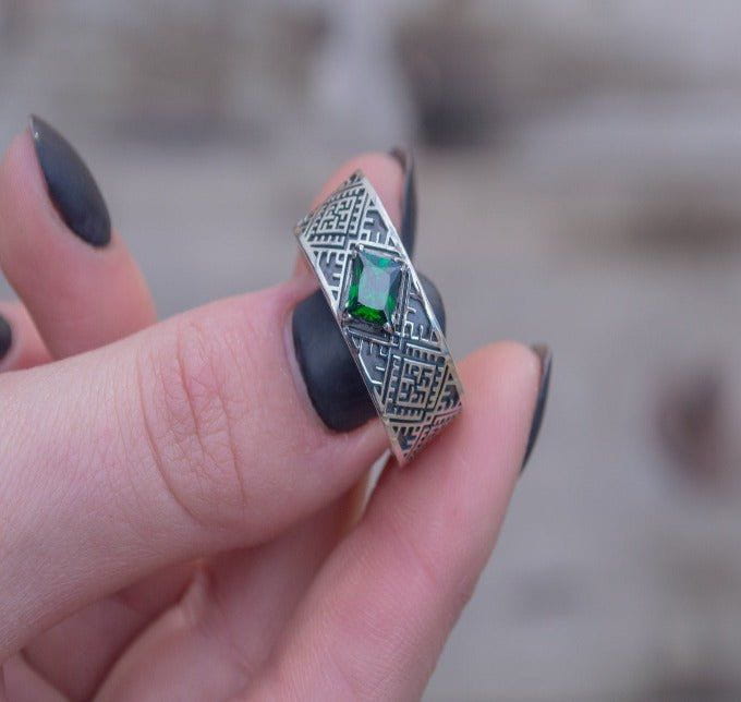 Slavic Ornament Ring with Cubic Zirconia Sterling Silver Pagan Jewelry-5
