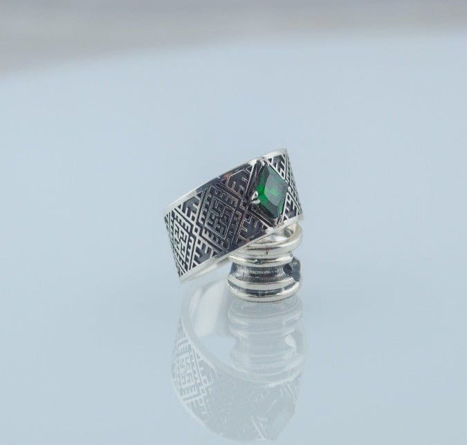 Slavic Ornament Ring with Cubic Zirconia Sterling Silver Pagan Jewelry-6