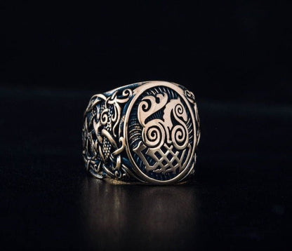 Sleipnir Ring with Mammen Ornament Bronze Unique Jewelry-2