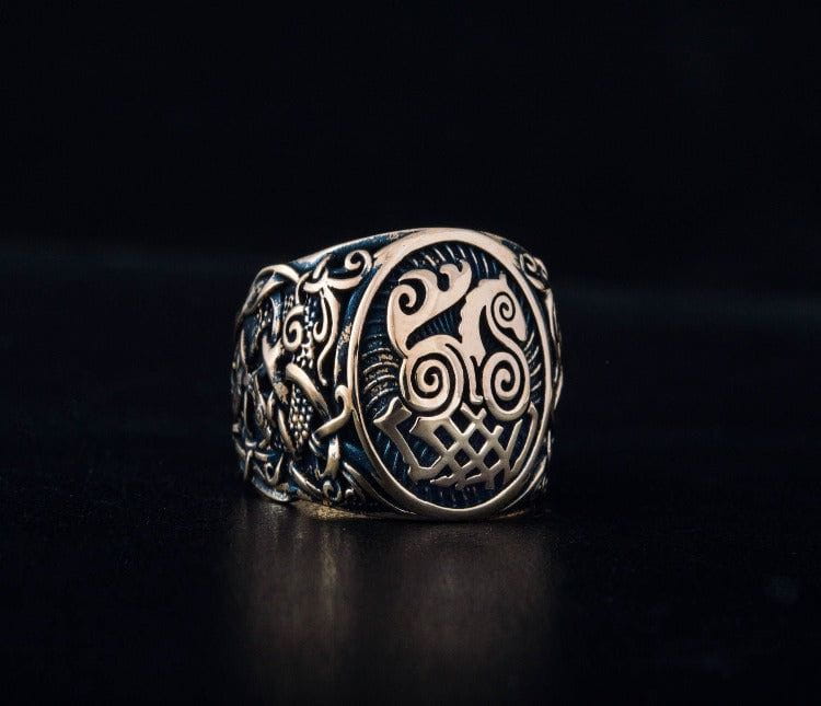 Sleipnir Ring with Mammen Ornament Bronze Unique Jewelry-2