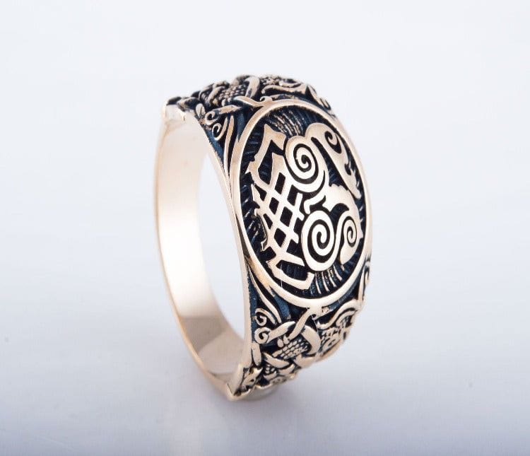 Sleipnir Ring with Mammen Ornament Bronze Unique Jewelry-4